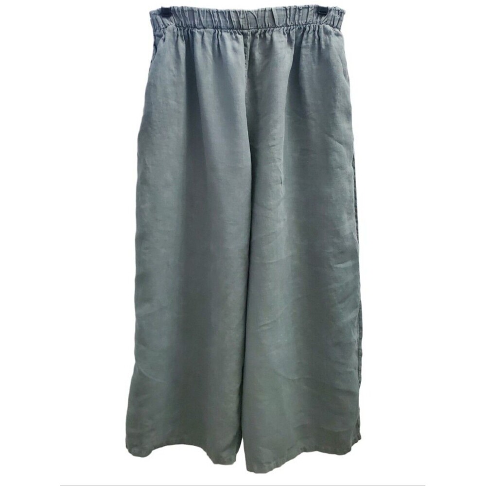 Bryn Walker Wide Leg Cropped Linen Pants Green - Gray Size Small